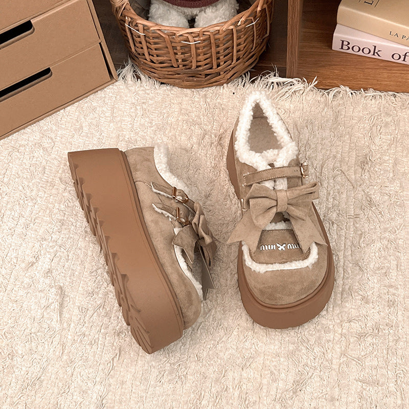 Autumn And Winter New Casual Outdoor Fleece-lined Thick Slip-on Small Cotton Shoes