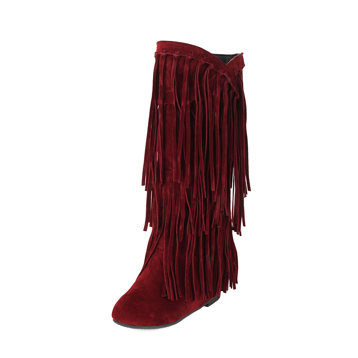 Autumn And Winter Tassel Round Toe Invisible Elevated Casual Women's High Leg Boot