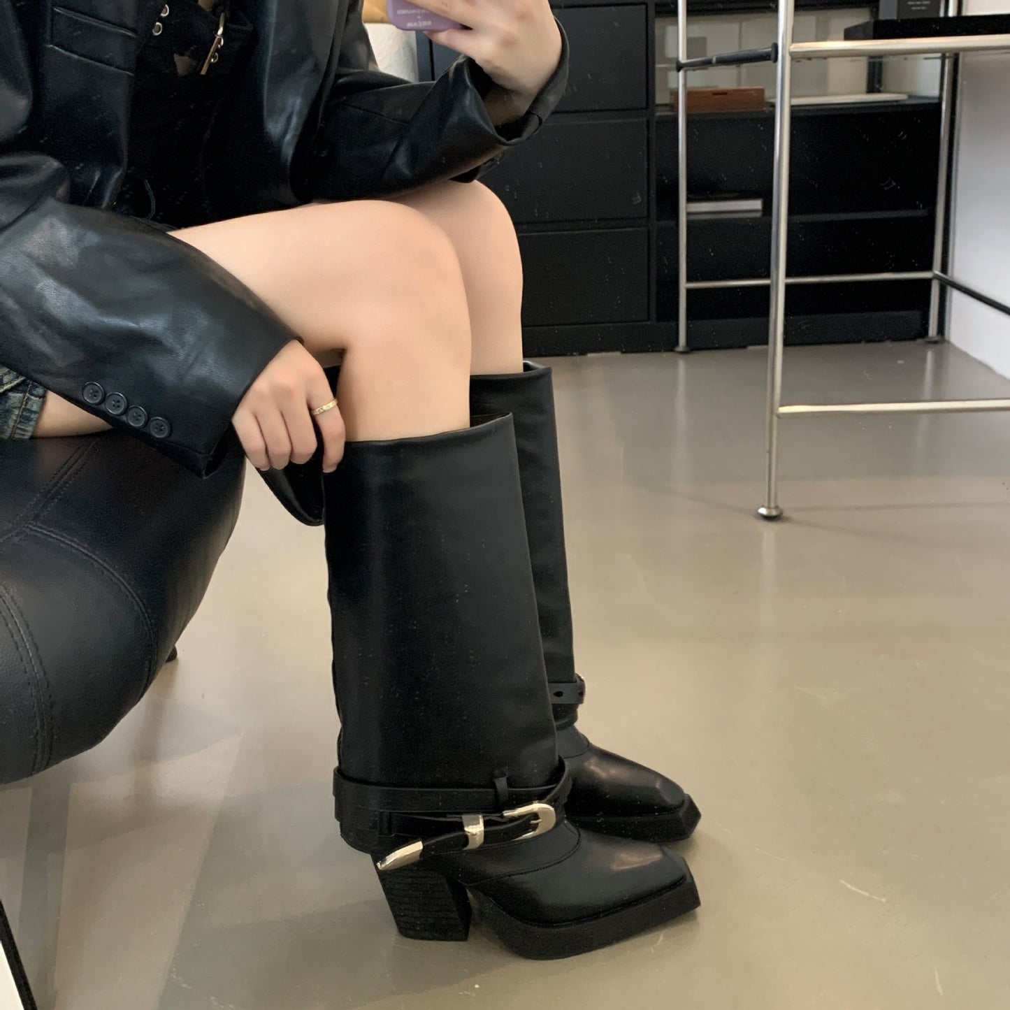 Autumn And Winter Pointed Toe Chunky Heel Knight Boots