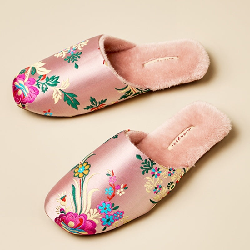 Autumn And Winter Women's Embroidered Satin Cotton Slippers Home
