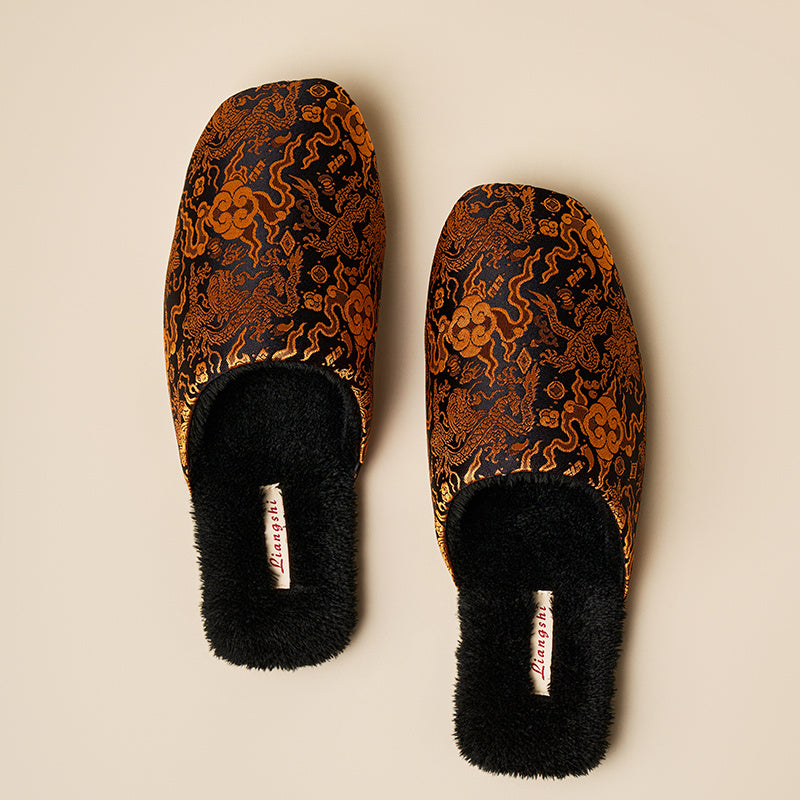 Autumn And Winter Women's Embroidered Satin Cotton Slippers Home