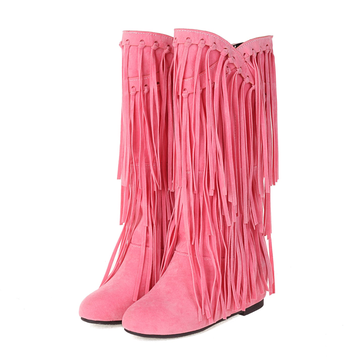 Autumn And Winter Tassel Round Toe Invisible Elevated Casual Women's High Leg Boot