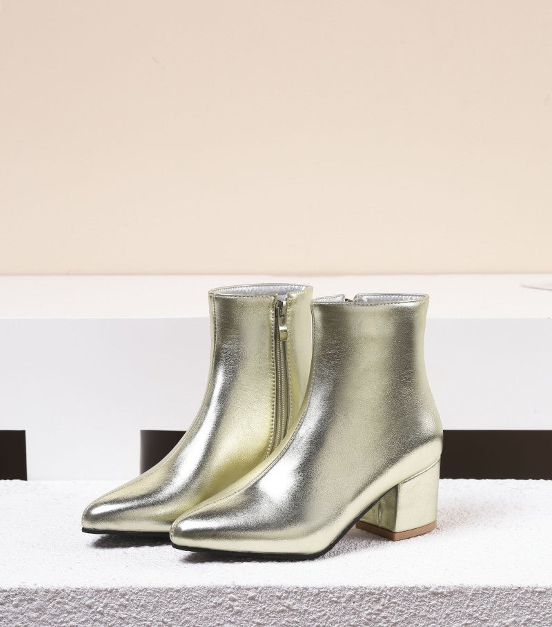 Autumn And Winter High Heel Chunky Heel Women's Leather Ankle Boots