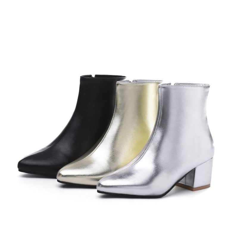Autumn And Winter High Heel Chunky Heel Women's Leather Ankle Boots