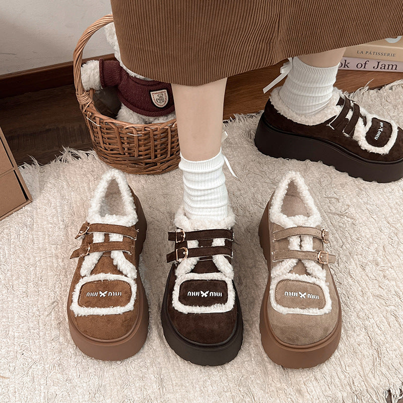 Autumn And Winter New Casual Outdoor Fleece-lined Thick Slip-on Small Cotton Shoes