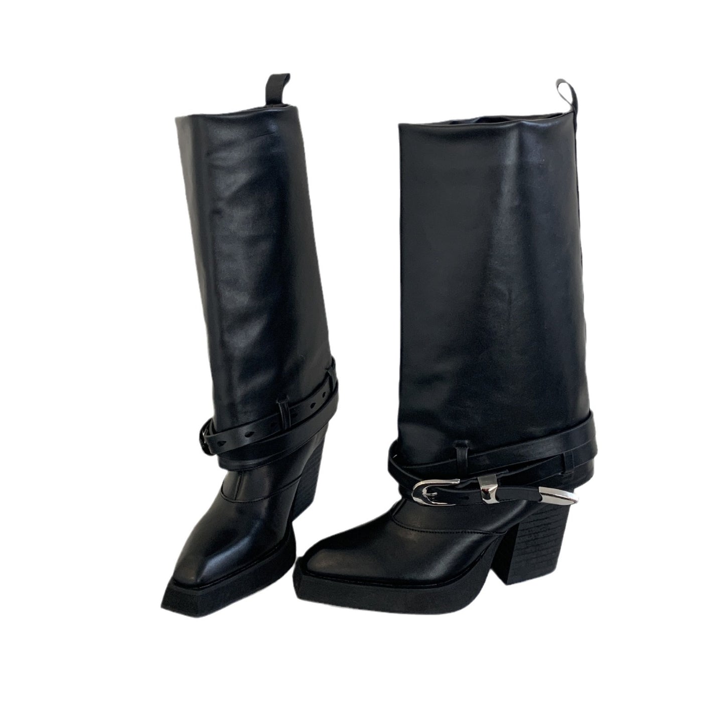 Autumn And Winter Pointed Toe Chunky Heel Knight Boots