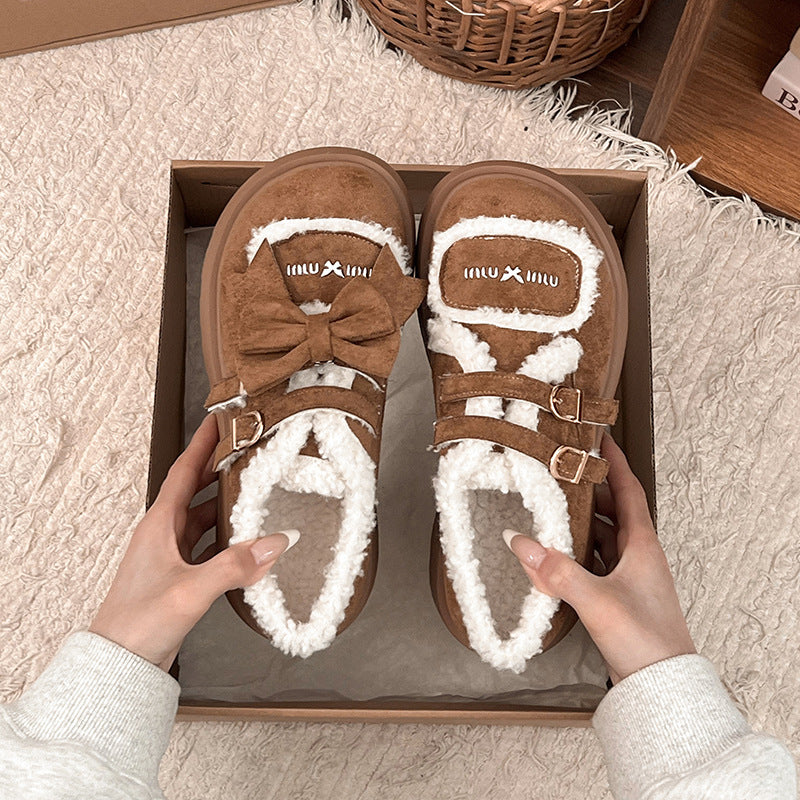 Autumn And Winter New Casual Outdoor Fleece-lined Thick Slip-on Small Cotton Shoes