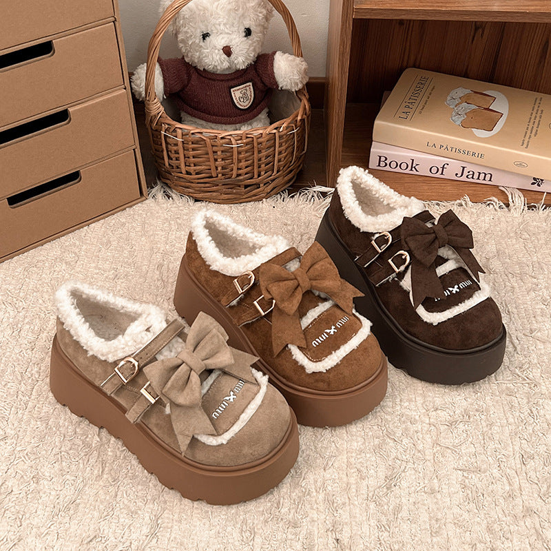 Autumn And Winter New Casual Outdoor Fleece-lined Thick Slip-on Small Cotton Shoes