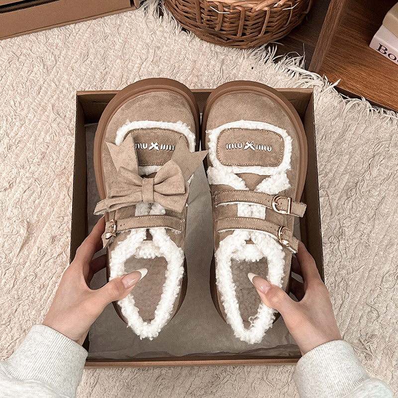 Autumn And Winter New Casual Outdoor Fleece-lined Thick Slip-on Small Cotton Shoes