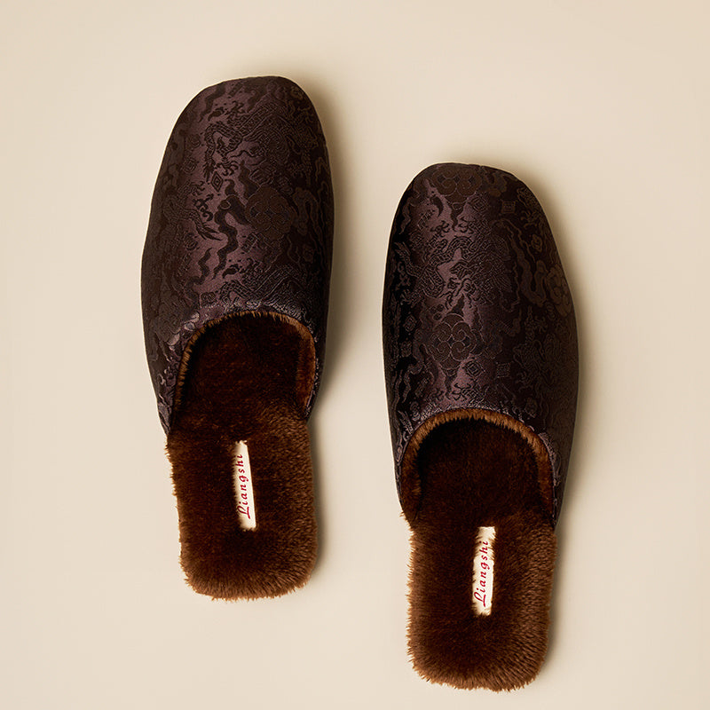 Autumn And Winter Women's Embroidered Satin Cotton Slippers Home