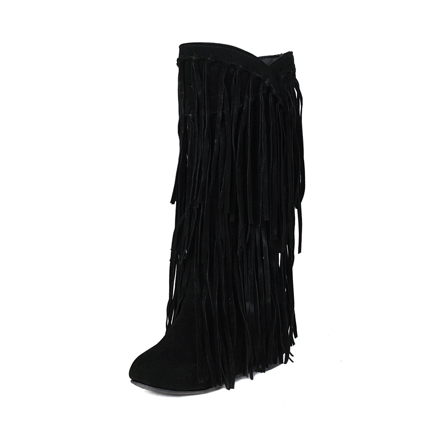 Autumn And Winter Tassel Round Toe Invisible Elevated Casual Women's High Leg Boot