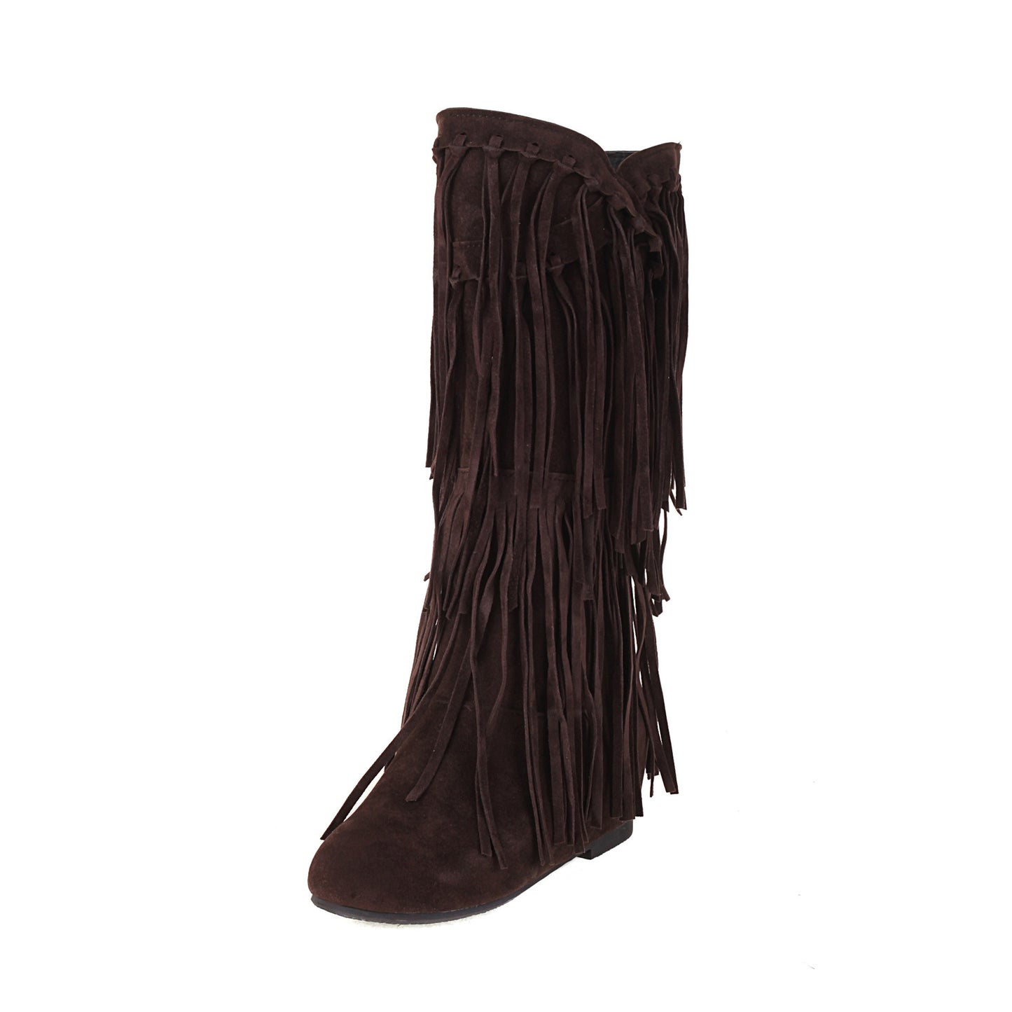 Autumn And Winter Tassel Round Toe Invisible Elevated Casual Women's High Leg Boot