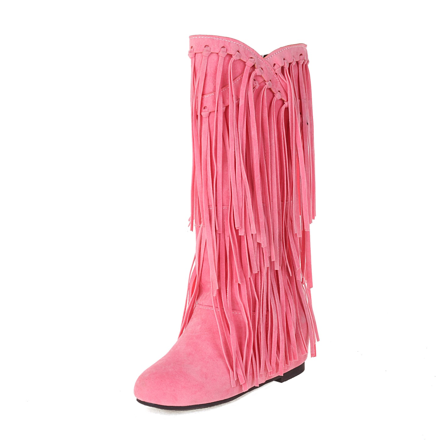 Autumn And Winter Tassel Round Toe Invisible Elevated Casual Women's High Leg Boot