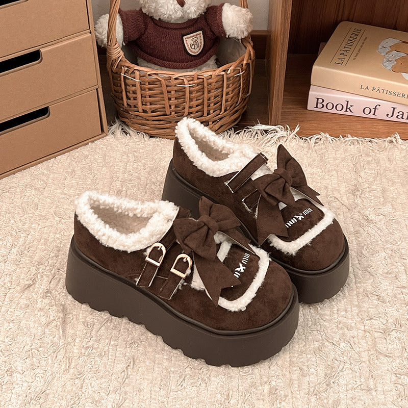 Autumn And Winter New Casual Outdoor Fleece-lined Thick Slip-on Small Cotton Shoes