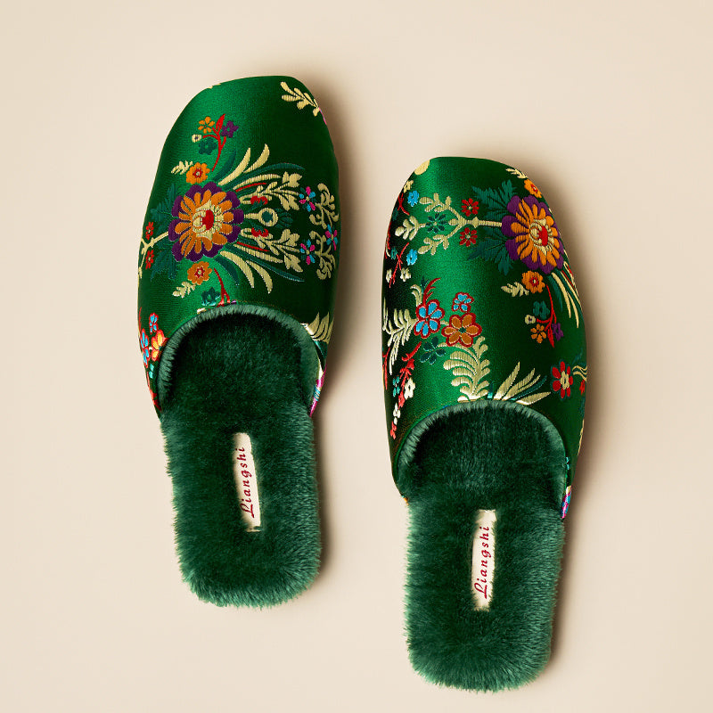 Autumn And Winter Women's Embroidered Satin Cotton Slippers Home