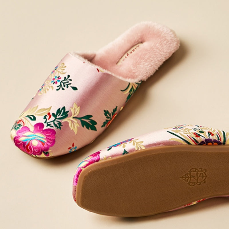 Autumn And Winter Women's Embroidered Satin Cotton Slippers Home