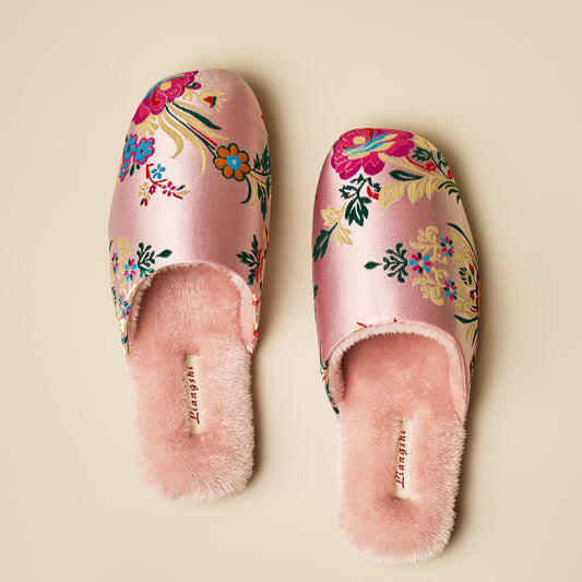 Autumn And Winter Women's Embroidered Satin Cotton Slippers Home