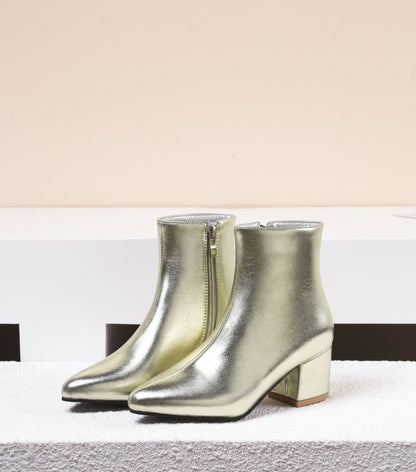 Autumn And Winter High Heel Chunky Heel Women's Leather Ankle Boots