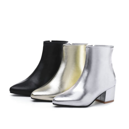 Autumn And Winter High Heel Chunky Heel Women's Leather Ankle Boots