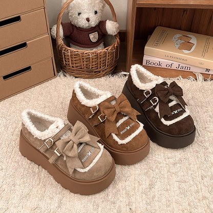 Autumn And Winter New Casual Outdoor Fleece-lined Thick Slip-on Small Cotton Shoes