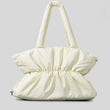 Autumn And Winter Pleated Cotton Filled Large Capacity Handbag For Women
